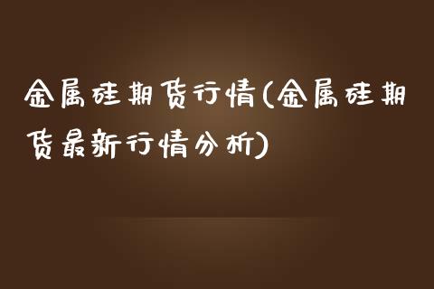 金属硅期货行情(金属硅期货最新行情分析)_https://www.shunyec.com_期货走势_第1张